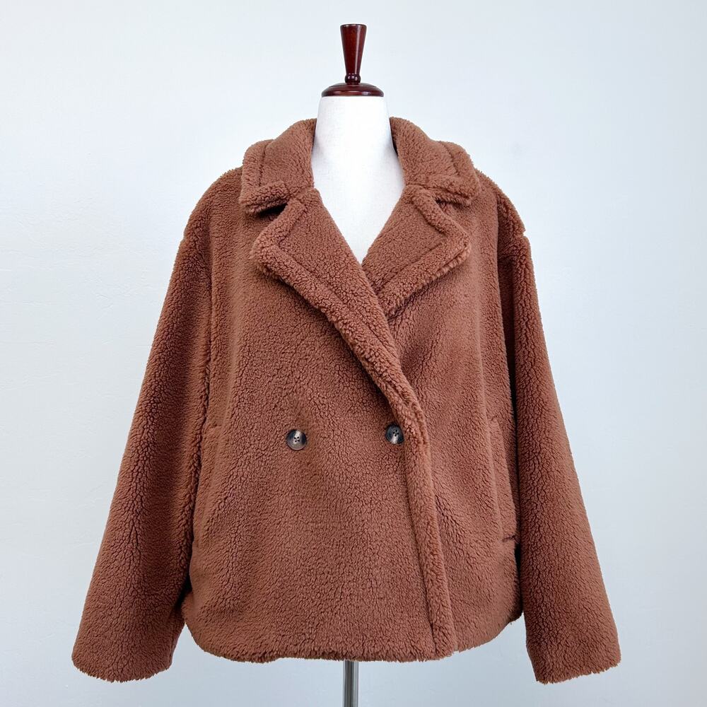Gap Brown Teddy Sherpa Cozy Fleece Collared Double-Breasted Jacket Coat XL